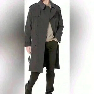 New London Fog Black Long Trench Coat Men's size 48R Removable Liner & Collar